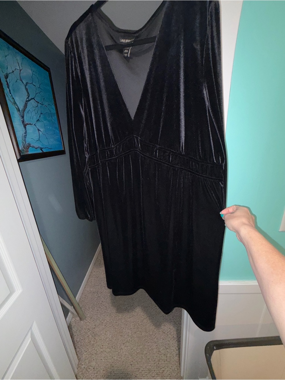 Lane Bryant Black Velvet V-Neck Long Sleeve Midi Dress